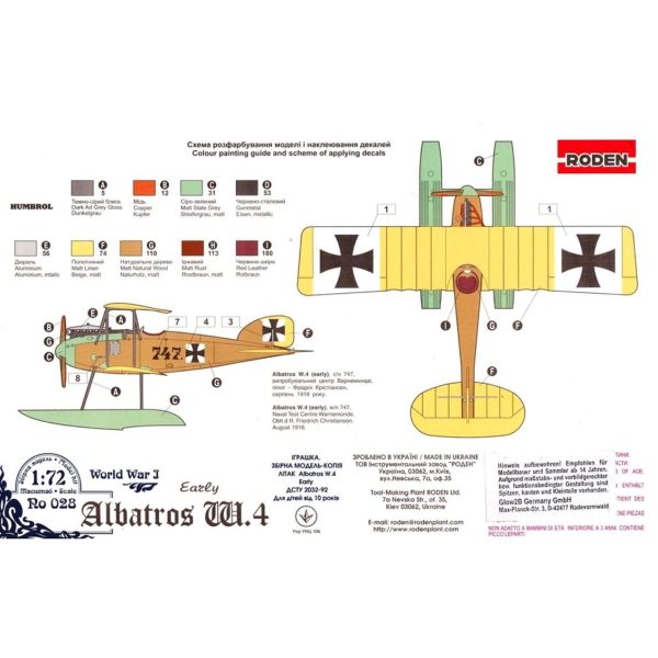 1/72 Albatros W.IV early Maketi, Roden 028 - Görsel 2