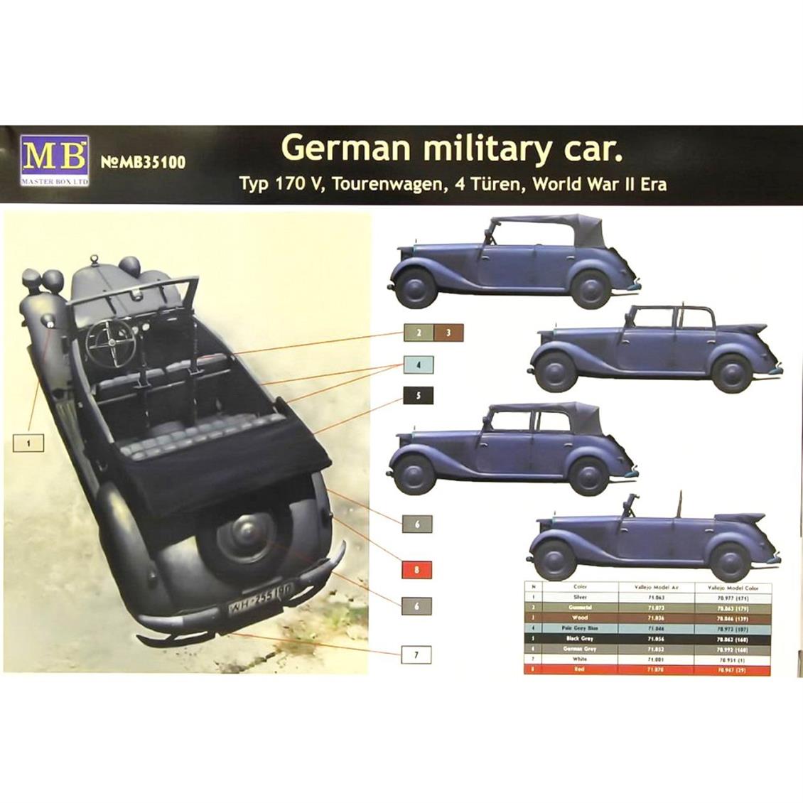 1/35 German Military Car Typ 170 V Tourenw, Master Box 35100 - Görsel 2