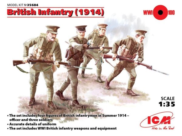 1/35 British Infantry 1914 4 Figures Maketi, ICM 35684