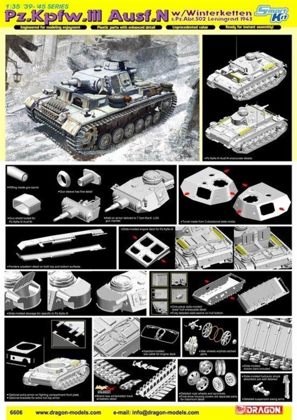 1/35 Pz.Kpfw.Iii Ausf.N S.Pz.Abt.502, Plast Maketi, Dragon 6606 - Görsel 3