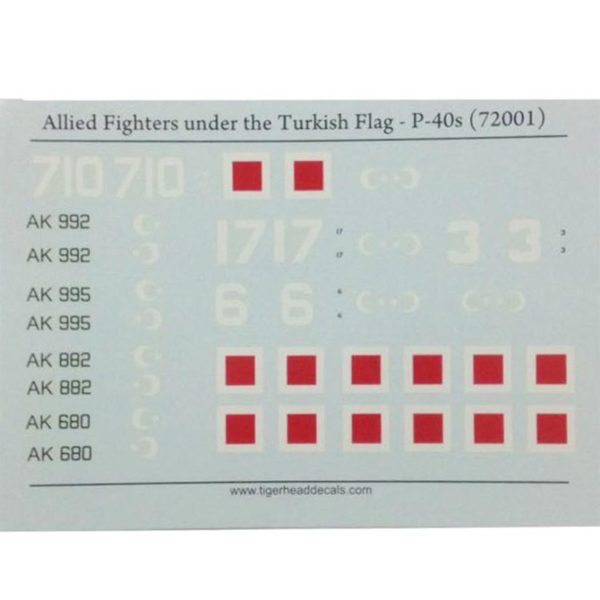 1/72 Allied Fighters under the Turkish Flag, Tiger Head Decals 72001