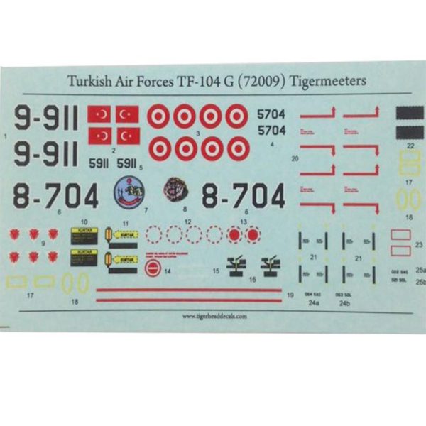 1/72 Turkish Air Forces TF-104 G Tigermeeter, Tiger Head Decals 72009