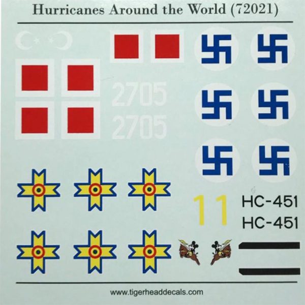 1/72 Hurricanes Around the World, Tiger Head Decals 72021