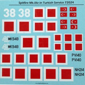 1/72 Spitfire Mk.Ixe in Turkish Service, Tiger Head Decals 72024
