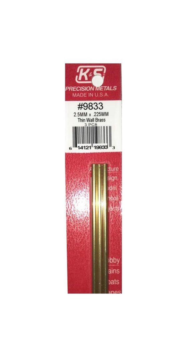 Thın Wall Brass Tubes-2.5Mm Odx.225Mm Wallx30, K&S 9833