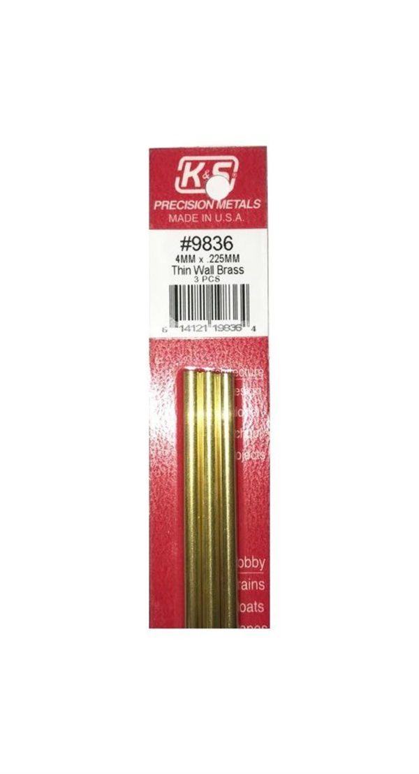 Thın Wall Brass Tubes-4Mm Odx.225Mm Wallx300M, K&S 9836