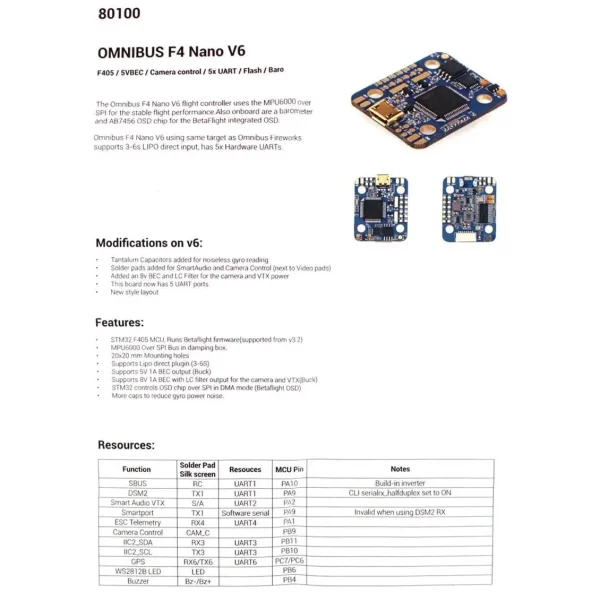 Omnibus F4 Nano V6 F4 BEC OSD Baro 2 4S 8pin, Airbot 80100 - Görsel 2