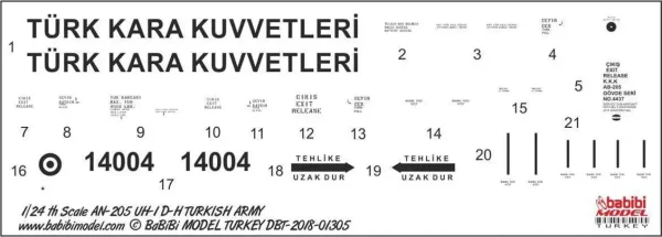 1/24 AN-205 ve UH-1 D-H Kara Kuvvetleri Dekal Çıkartma, Babibi DBT01305
