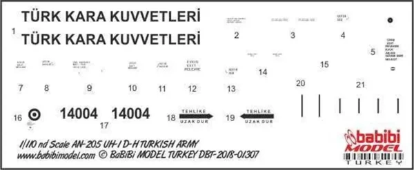 1/110 AN-205 ve UH-1 D-H Kara Kuvvetleri Dekal Çıkartma, Babibi DBT01307