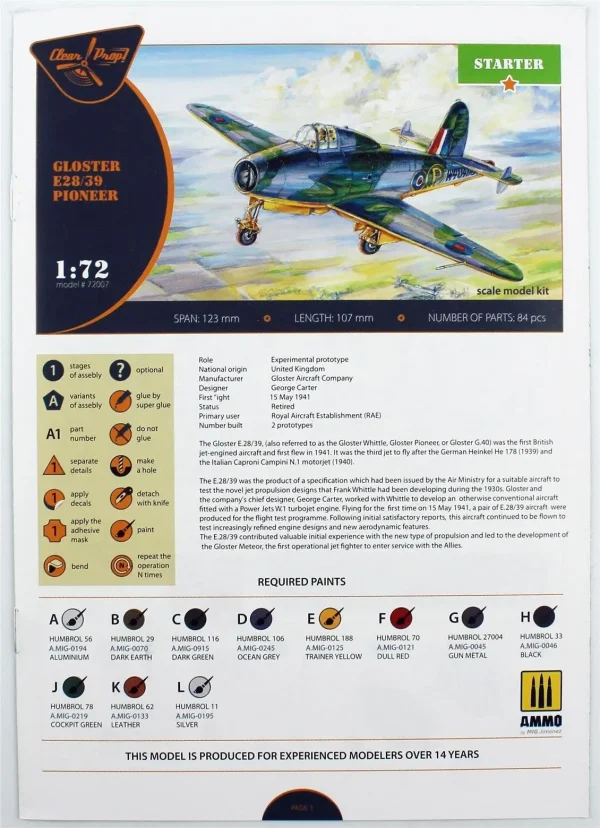1/72 Gloster E28-39 Öncü Taarruz Jeti Plastik model Kiti, Clear Prop Models 72007 - Görsel 3