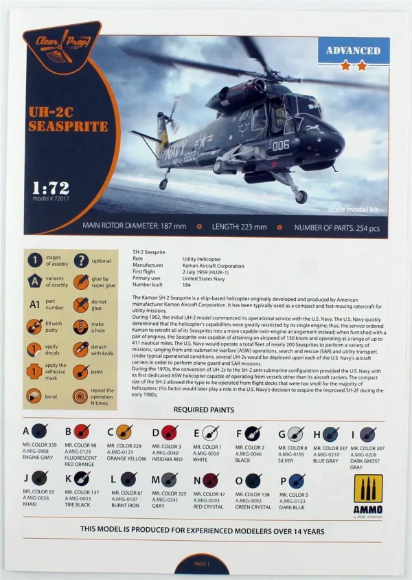 1/72 Kaman UH-2C Seasprite Askeri Helikopter Maketi, Clear Prop Models 72017 - Görsel 4