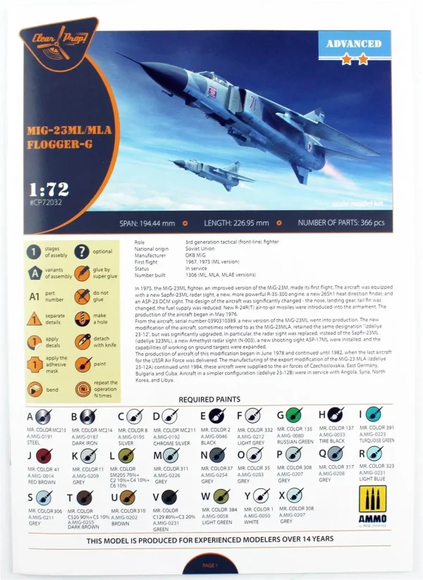 1/72 MiG-23ML/MLA Flogger-G Askeri Jet Uçağı Maketi, Clear Prop Models 72032 - Görsel 4