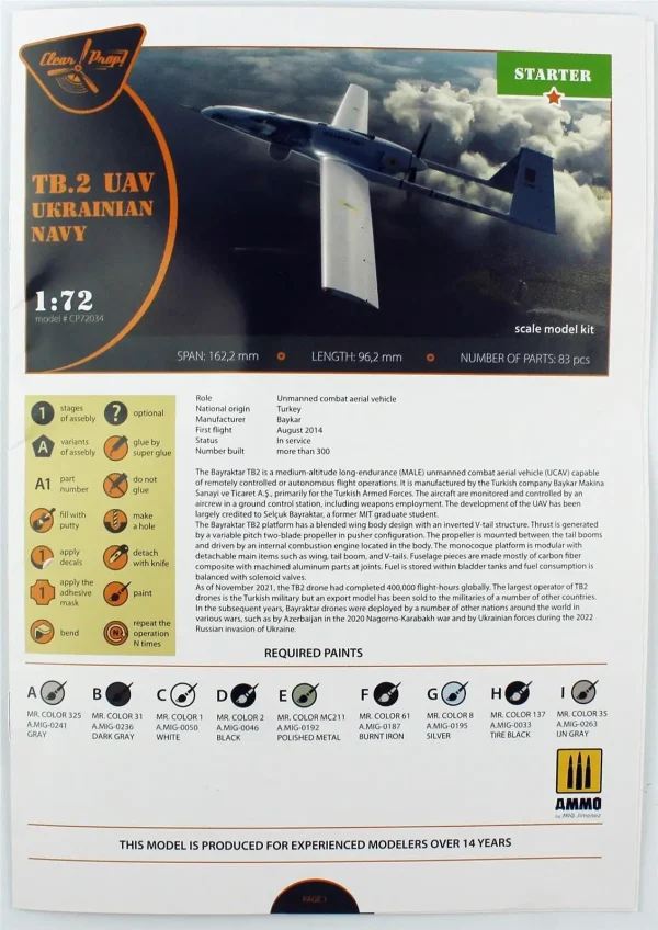 1/72 TB.2 UAV Ukrayna Donanmas Silahlı İnsansız Hava Aracı Maketi, Clear Prop Models 72034 - Görsel 3