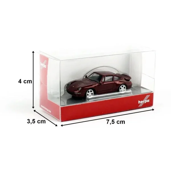 1/87 Porsche 911 Turbo Arenaro Kırmızısı Küçük Araba Modeli, Herpa 031899-002 - Görsel 2