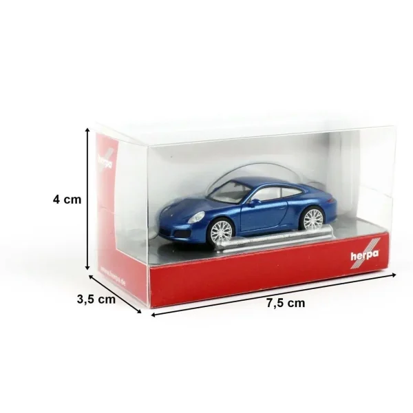 1/87 Porsche911 Carrera2S Coupe Mavi Küçük Araba Modeli, Herpa 038546-002 - Görsel 2