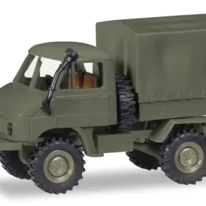 1/87 Unimog U411 Tenteli Haki Yeşil Küçük Araba Modeli, Herpa 746489