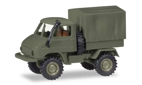 1/87 Unimog U411 Tenteli Haki Yeşil Küçük Araba Modeli, Herpa 746489