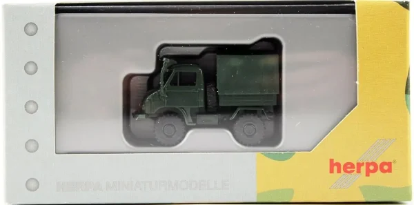 1/87 Unimog U411 Tenteli Haki Yeşil Küçük Araba Modeli, Herpa 746489 - Görsel 3