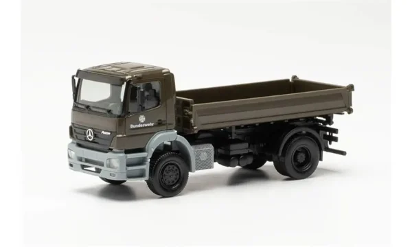 1/87 MB Axor Düz ve Damper Kasalı Kamyon Askeri Yeşil Küçük Araba Modeli, Herpa 746946