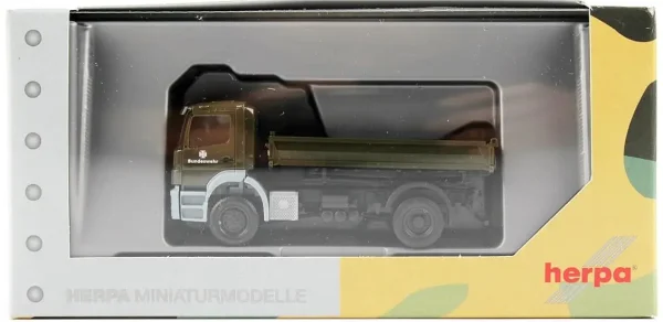 1/87 MB Axor Düz ve Damper Kasalı Kamyon Askeri Yeşil Küçük Araba Modeli, Herpa 746946 - Görsel 3