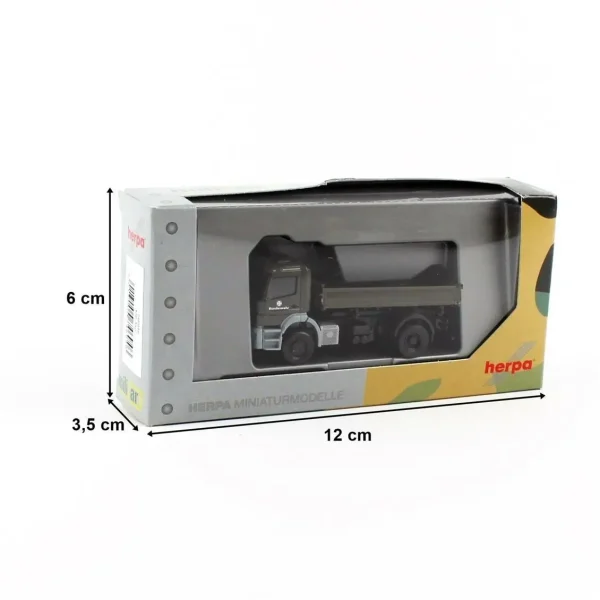 1/87 MB Axor Düz ve Damper Kasalı Kamyon Askeri Yeşil Küçük Araba Modeli, Herpa 746946 - Görsel 2