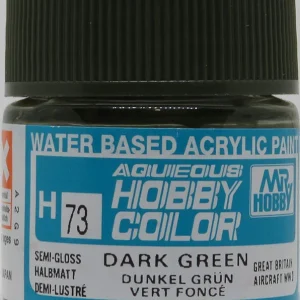10 ml. Dark Green Aqueous Serisi Maket Boyası, Mr.Hobby H073
