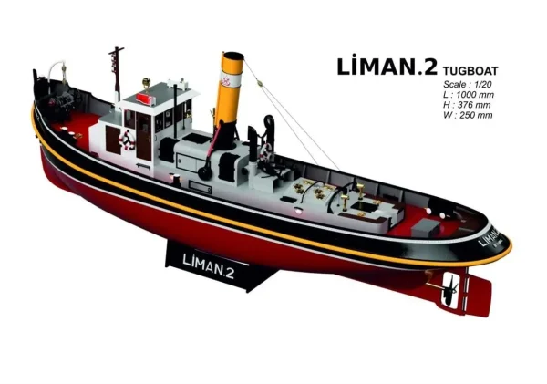 124 Liman 2 Römorkörü RC Dönüşebilir İç Detaylı ve Aydınlatma Ledli Demonte Ahşap Maketi