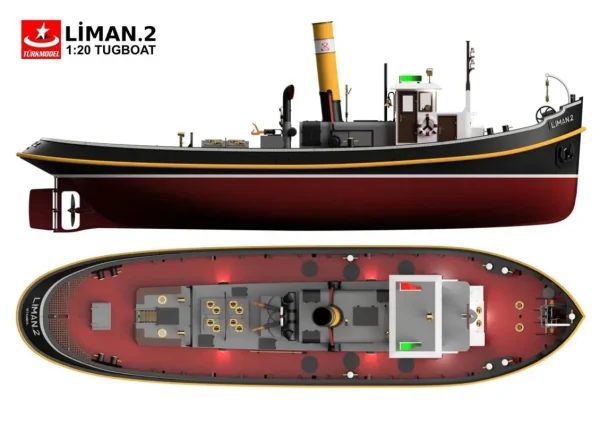 1/20 Liman 2 Römorkörü RC Dönüşebilir İç Detaylı ve Aydınlatma Ledli Ahşap Maketi, Türk Model 124 - Görsel 5