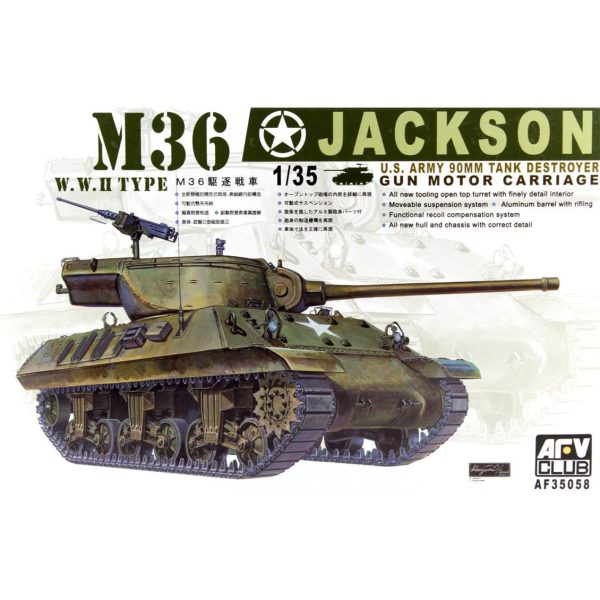 1/35 M36 Jackson U.S. Army 90mm Tank Destroyer Gun Motor Carriage Tank Maketi, AFV Club 35058