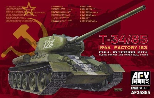 1/35 T-34/85 1944 Factory 183 with Transparent Turret Tank Maketi, AFV Club 35S55