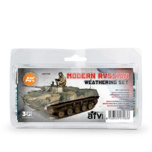 4x35 1x17 ml. Modern Rus Araçları Eskitme Efekti Maket Boyası Seti, AK Interactive 4160