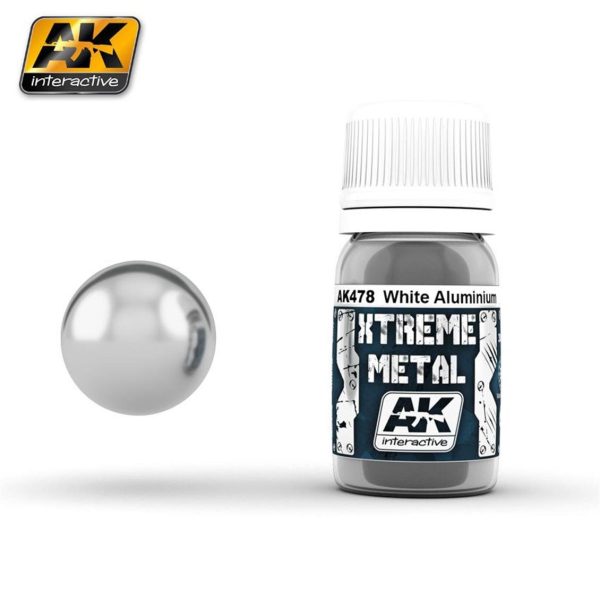30 ml. Beyaz Alüminyum Rengi Xtreme Metal Serisi Maket Boyası, AK Interactive 478