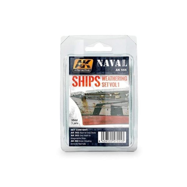 3x35 ml. Deniz Araçları Eskitme Efekti VOL.1 Maket Boyası Seti, AK Interactive 555