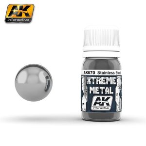 30 ml. Paslanmaz Çelik Rengi Xtreme Metal Serisi Maket Boyası, AK Interactive 670