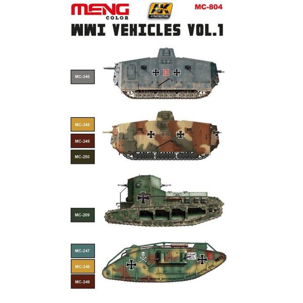 WWI Araçları Kamuflaj Renkleri Boya Seti 6x17ml Vol.1, AK Interactive 804 - Görsel 2