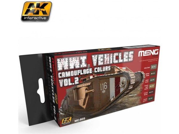 WWI Araçları Kamuflaj Renkleri Boya Seti 6x17ml Vol.2, AK Interactive 805