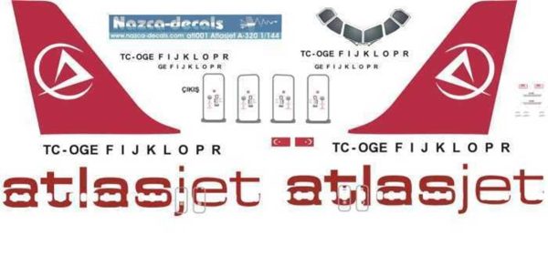 1/144 Atlasjet A320 -New, Nazca Decals Atj002B