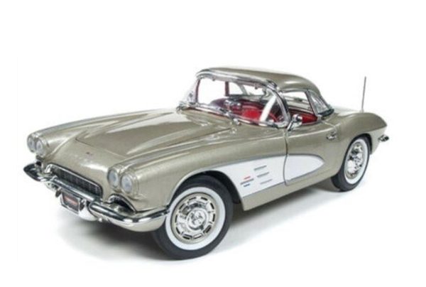 1/18 1961 Chevy Corvette Gri-Gümüş Diecast Araba, AutoWorld 1151