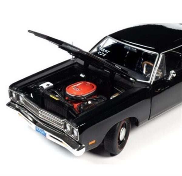 1/18 1969 Plymouth Roadrunner Sert Tavan Siyah Diecast Araba, AutoWorld 1213 - Görsel 5