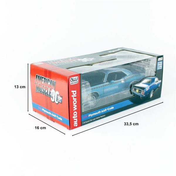 1/18 1970 Plymouth AAR Cuda 3406 Blue Diecast Araba, AutoWorld AMM1225 - Görsel 5