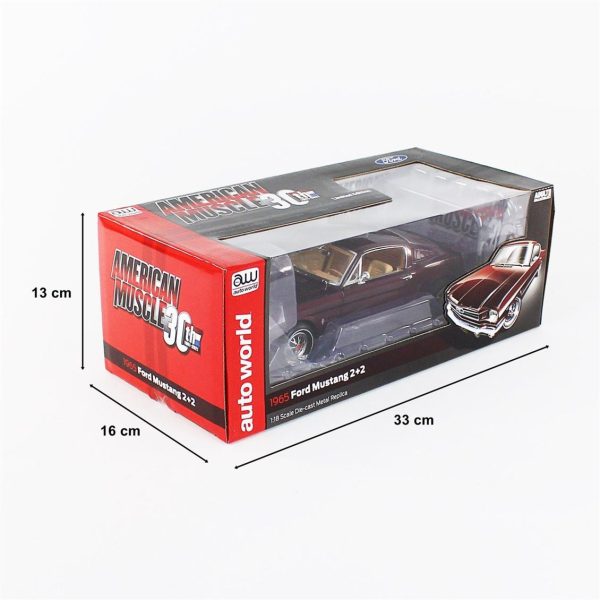 1/18 1965 Ford Mustang 2+2 Vintage Burgundy Diecast Araba, AutoWorld AMM1248 - Görsel 5