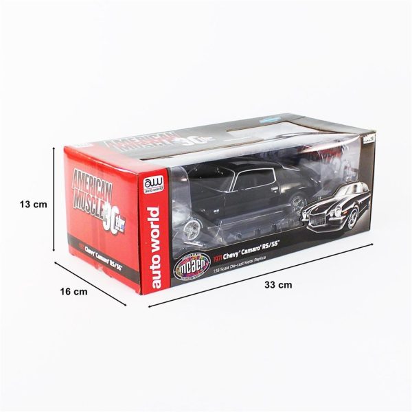 1/18 1971 Chevy Camaro SS/RS (MCACN & Class of 1971) Tuxedo Black Diecast Araba, AutoWorld AMM1250 - Görsel 5
