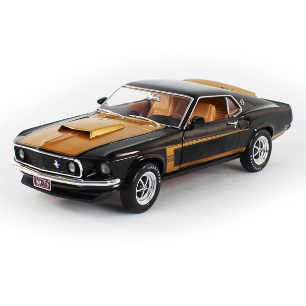 1/18 1969 Ford Mustang Boss 429 Fastback Raven Black w/Altın Diecast Araba, AutoWorld AMM1251 - Görsel 2