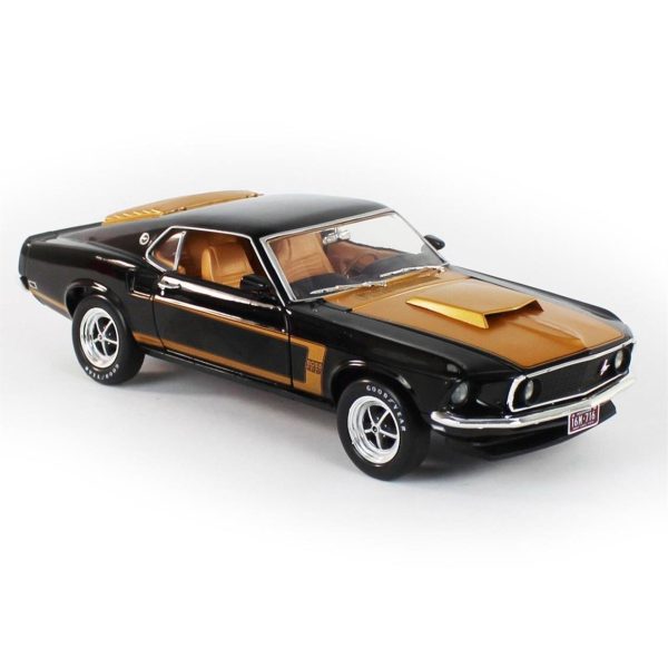 1/18 1969 Ford Mustang Boss 429 Fastback Raven Black w/Altın Diecast Araba, AutoWorld AMM1251
