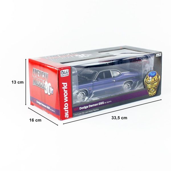 1/18 1971 Dodge Demon Dark Blue Diecast Araba, AutoWorld AMM1255 - Görsel 5