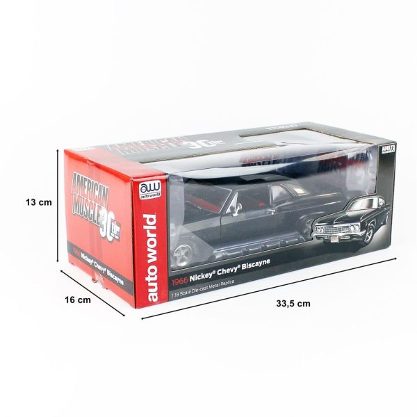 1/18 1966 Chevy Biscayne Nickey Black Diecast Araba, AutoWorld AMM1259 - Görsel 5