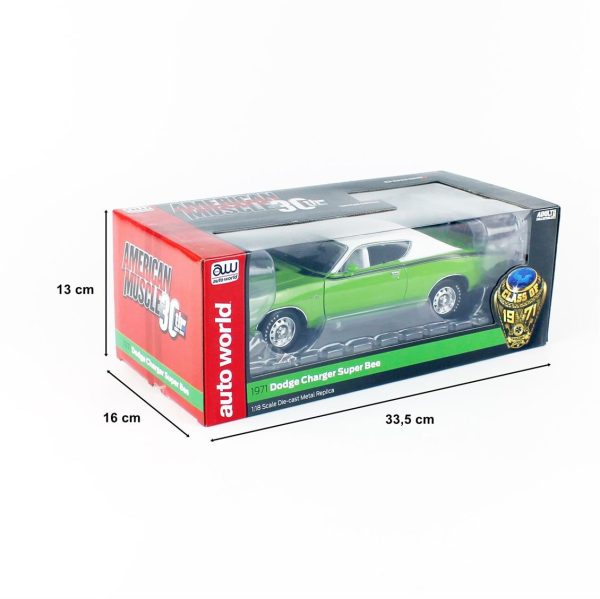 1/18 1971 Dodge Charger SB CO71 Green White Diecast Araba, AutoWorld AMM1260 - Görsel 5