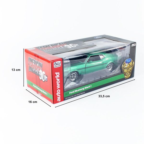 1/18 1971 Ford Mustang Mach 1 CO71 Dark Green Diecast Araba, AutoWorld AMM1262 - Görsel 5