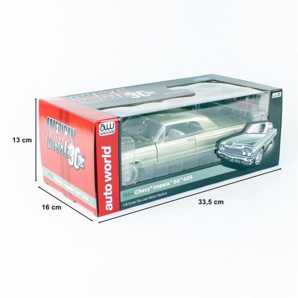 1/18 1964 Chevy Impala SS 409 Meadow Green Diecast Araba, AutoWorld AMM1264 - Görsel 5