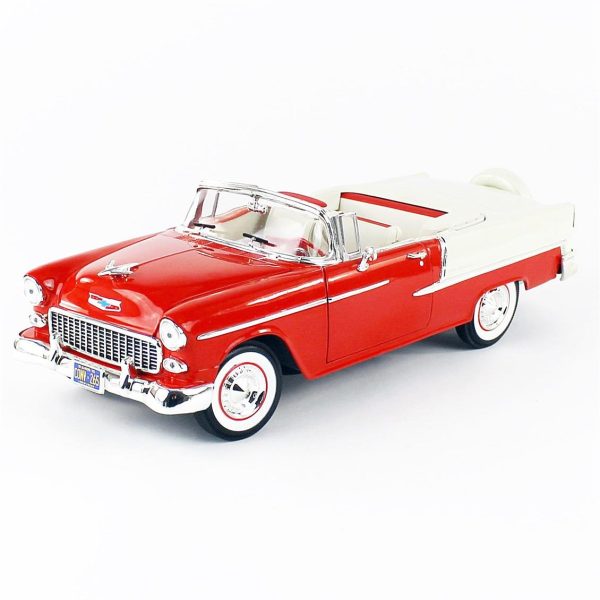 1/18 1955 Chevy Belair Convertible Red White Diecast Araba, AutoWorld AMM1265 - Görsel 2